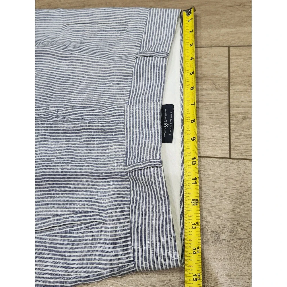 Banana Republic Martin Fit 718 Linen Pants Pinstripe Trousers Blue Women Size 2